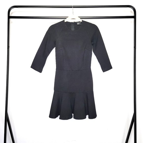 A/X Armani Exchange Dresses & Skirts - A/X Armani Exchange Black Ruffle Bottom Quarter Sleeve Fitted Dress Size XS